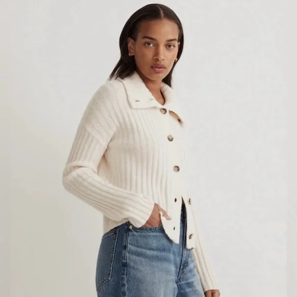 Madewell Cream Ribbed Button-Up Wool Blend Cardigan Sweater Size M - Picture 12 of 12